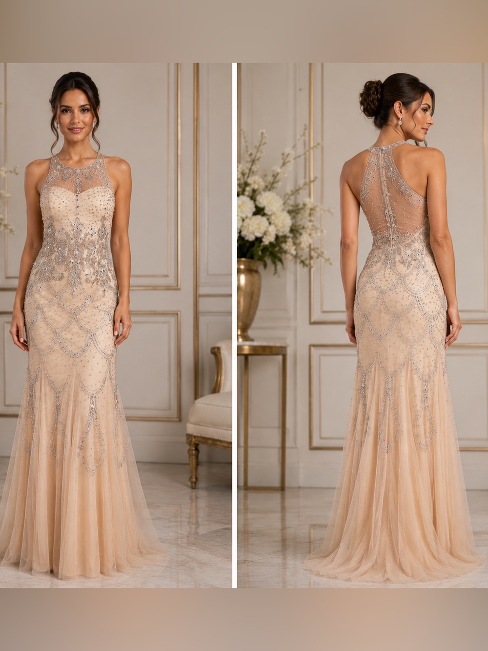 Adrianna Papell petite halter embellished dress